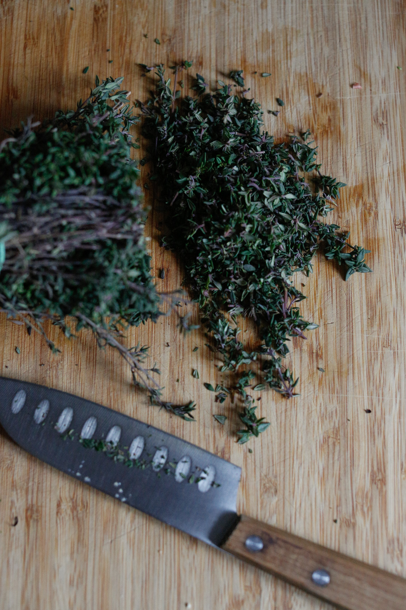 If using fresh thyme, I simply cut up the branch until its too barky