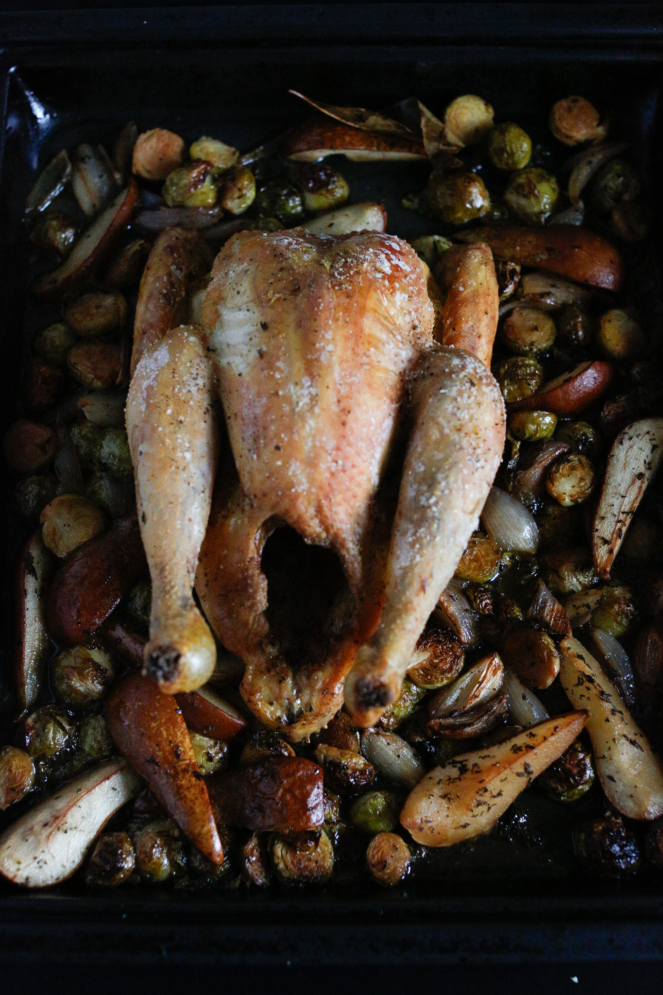 After 30 mins in the oven, check your veggies. You may need to stir them around if they are getting too browned. Add the remaining bottle of cider for the remainder of the cook time