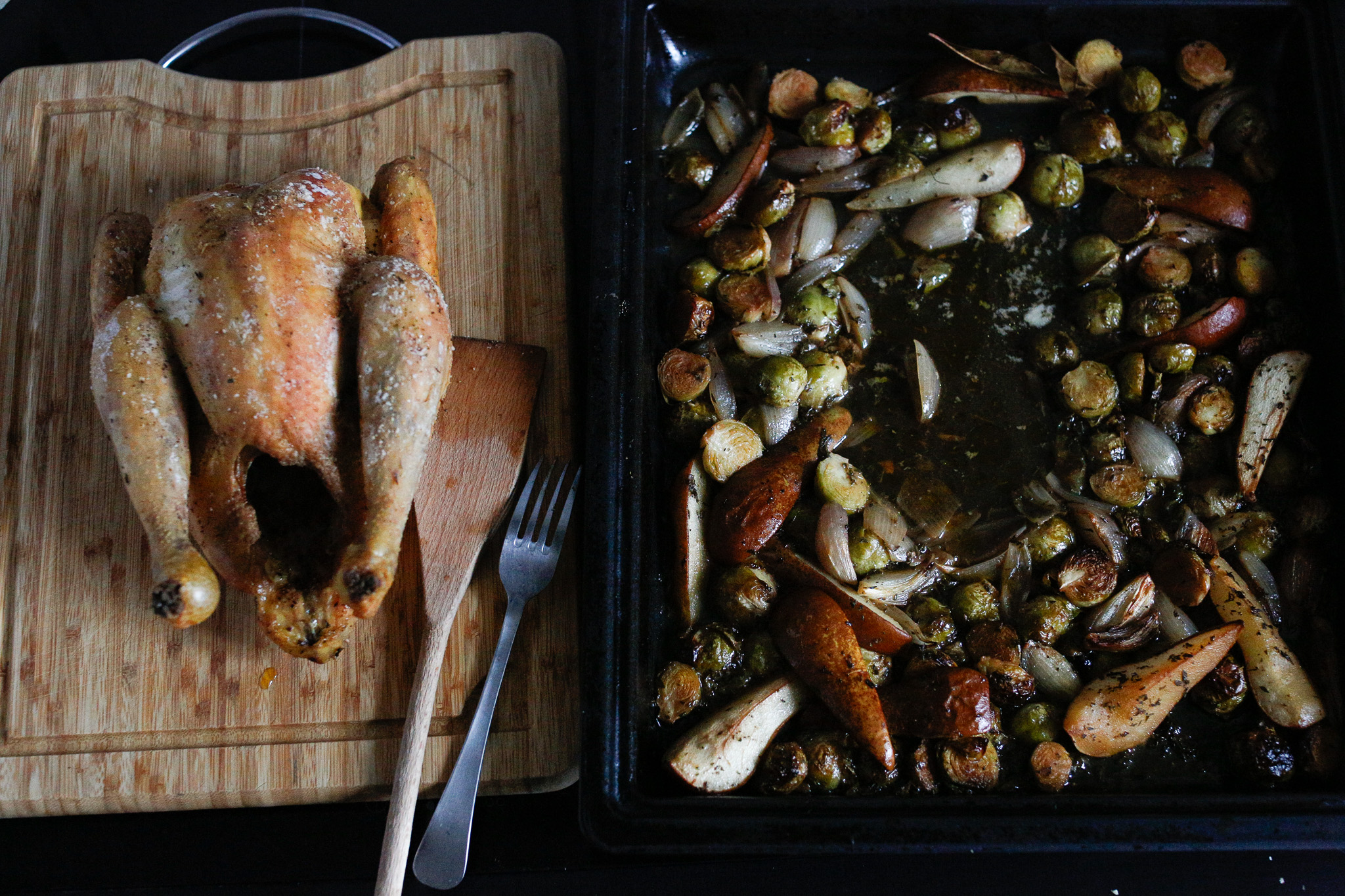 Roasted chicken out of the oven cooling