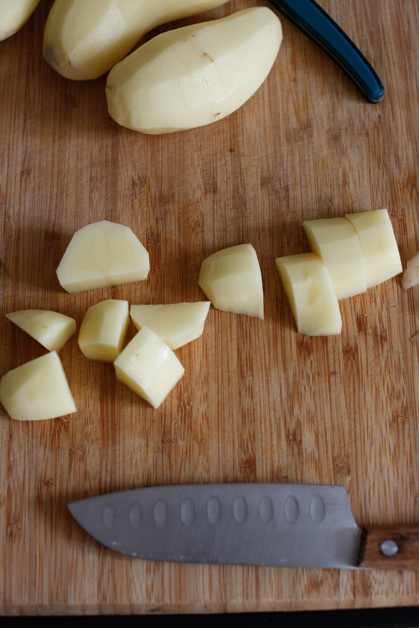 Prepare your potatoes by cutting them up