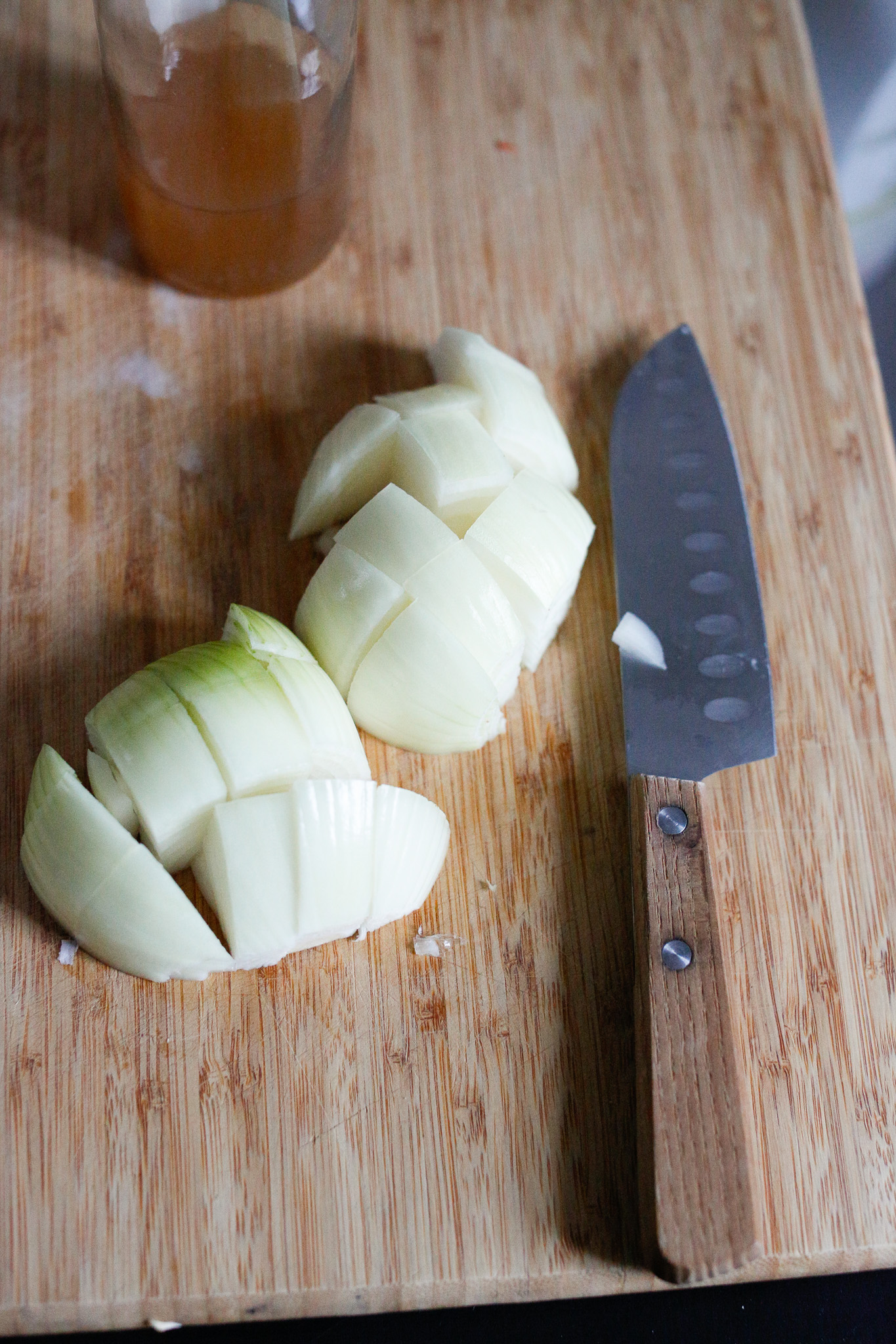 The size of your onions doesn't matter too much here. A small, medium or large dice will get them browning nicely