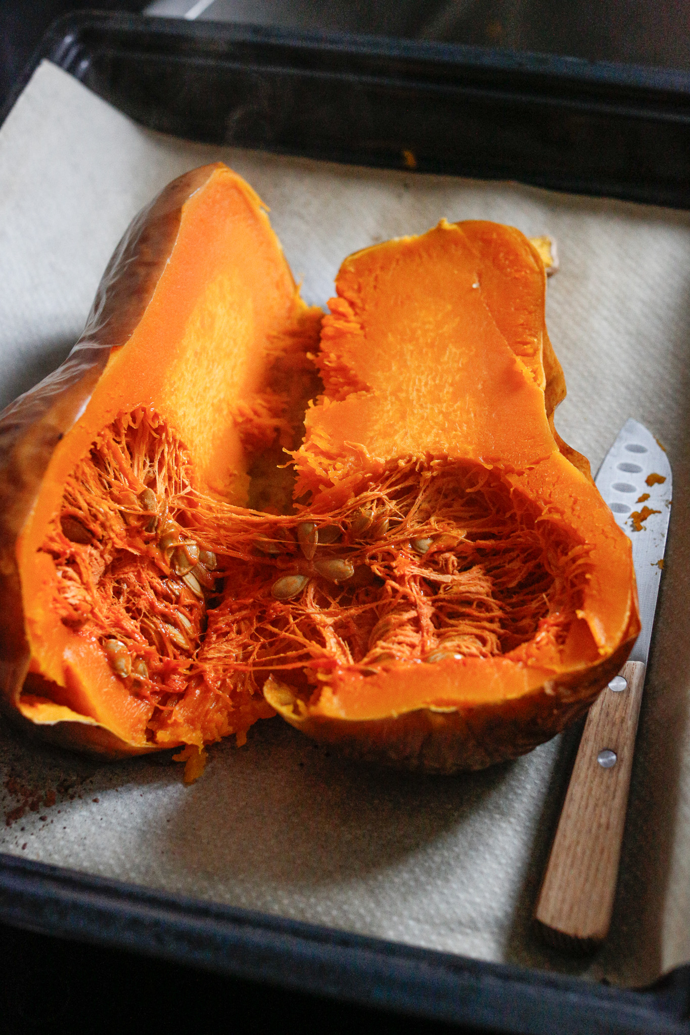 You can see here that skin is naturally coming away from the flesh. This makes it super easy to scoop out or peel the skin away