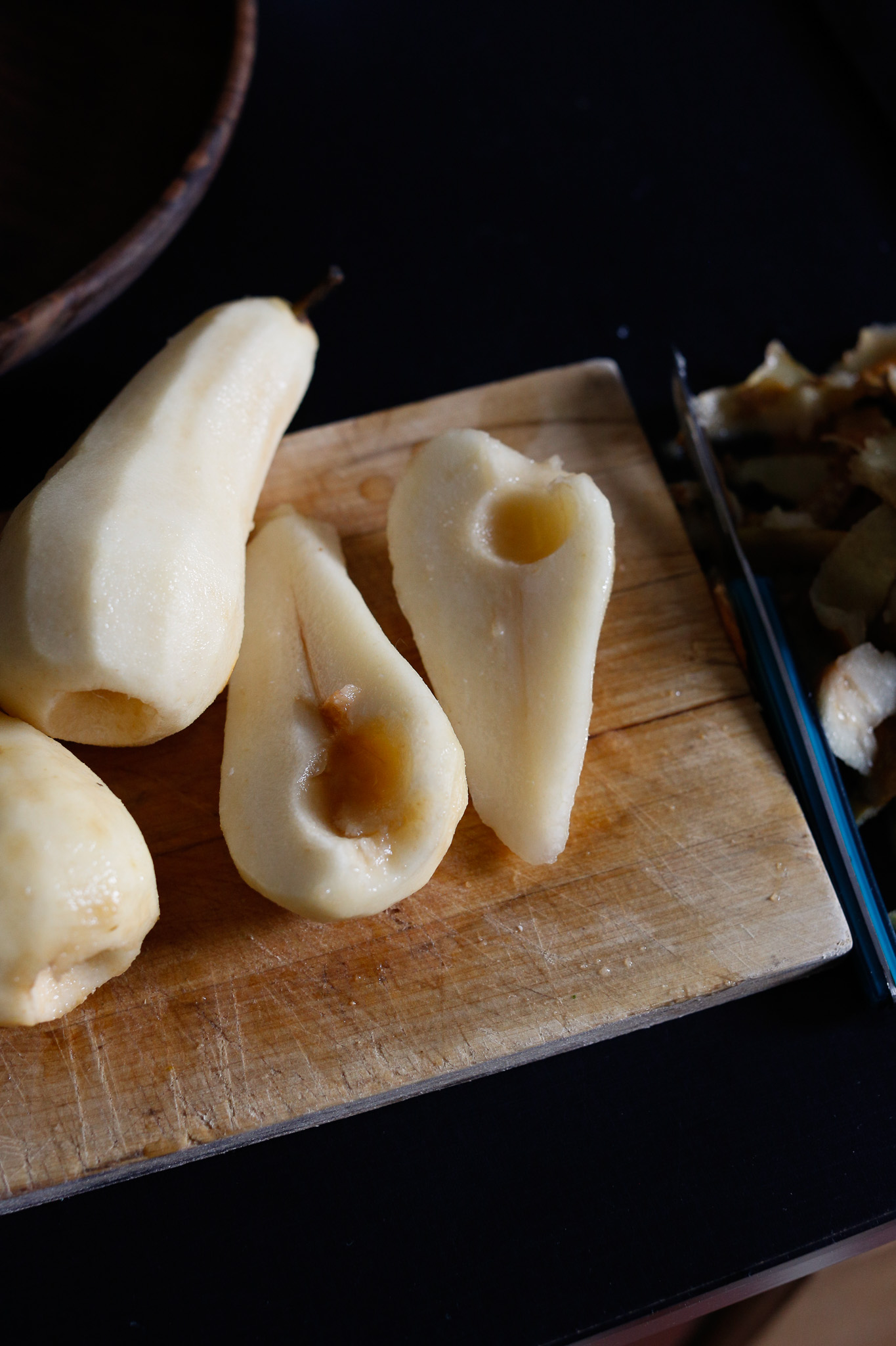 Cut each pear in half and core out the center as you did the bottoms