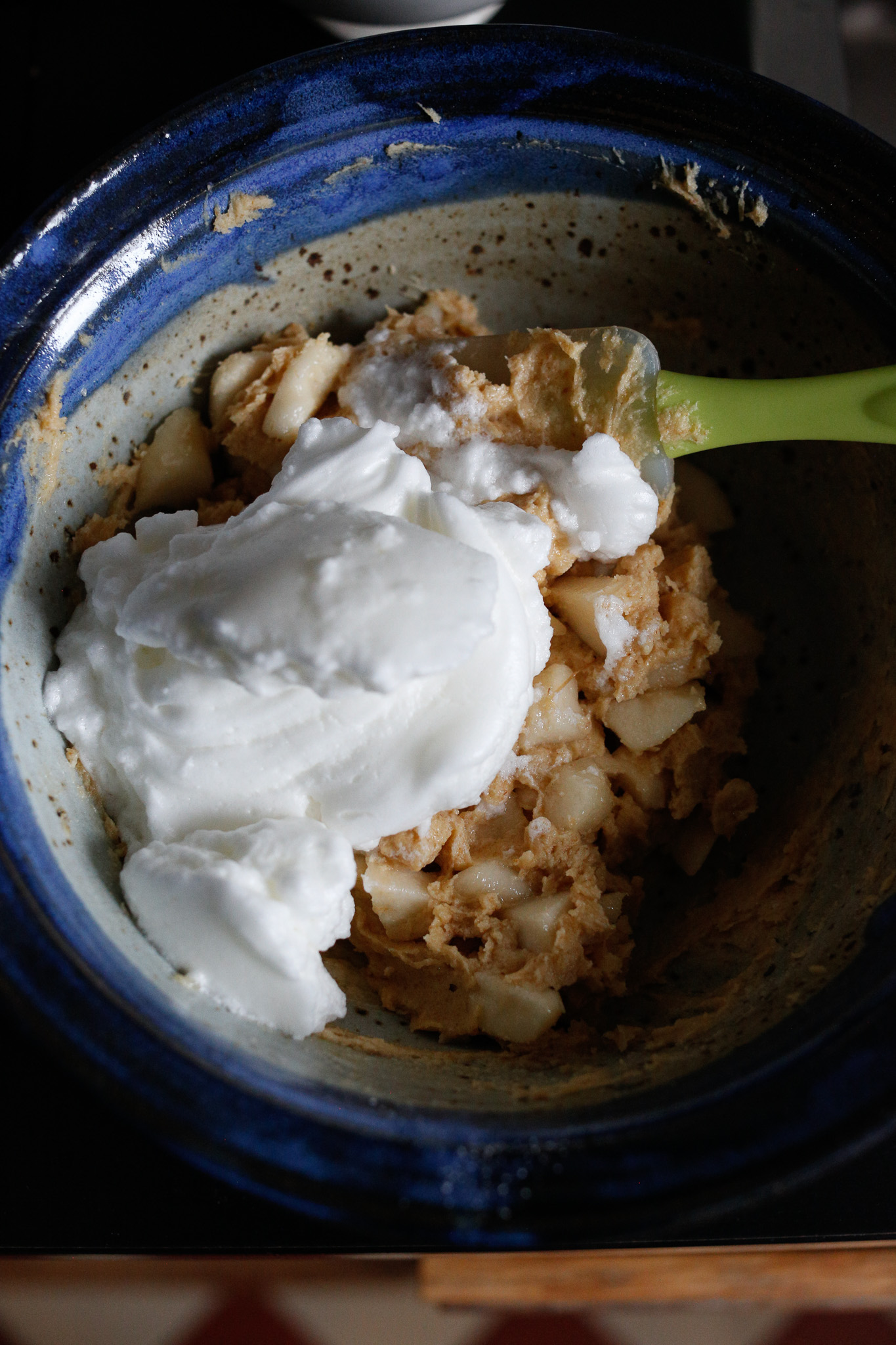 Add your egg whites and fold them into the batter best you can