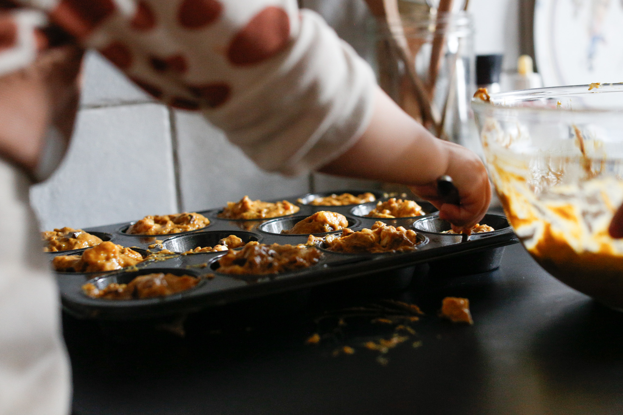 Pumpkin Apple Muffins made by toddler baking