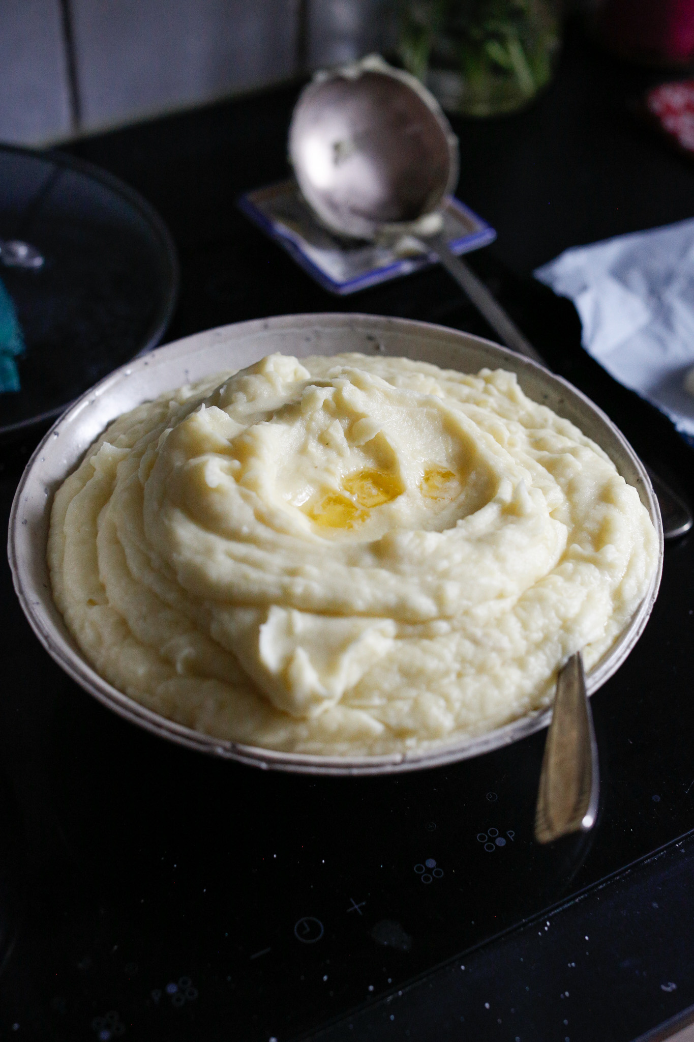 Mashed potatoes ready to eat with melted butter
