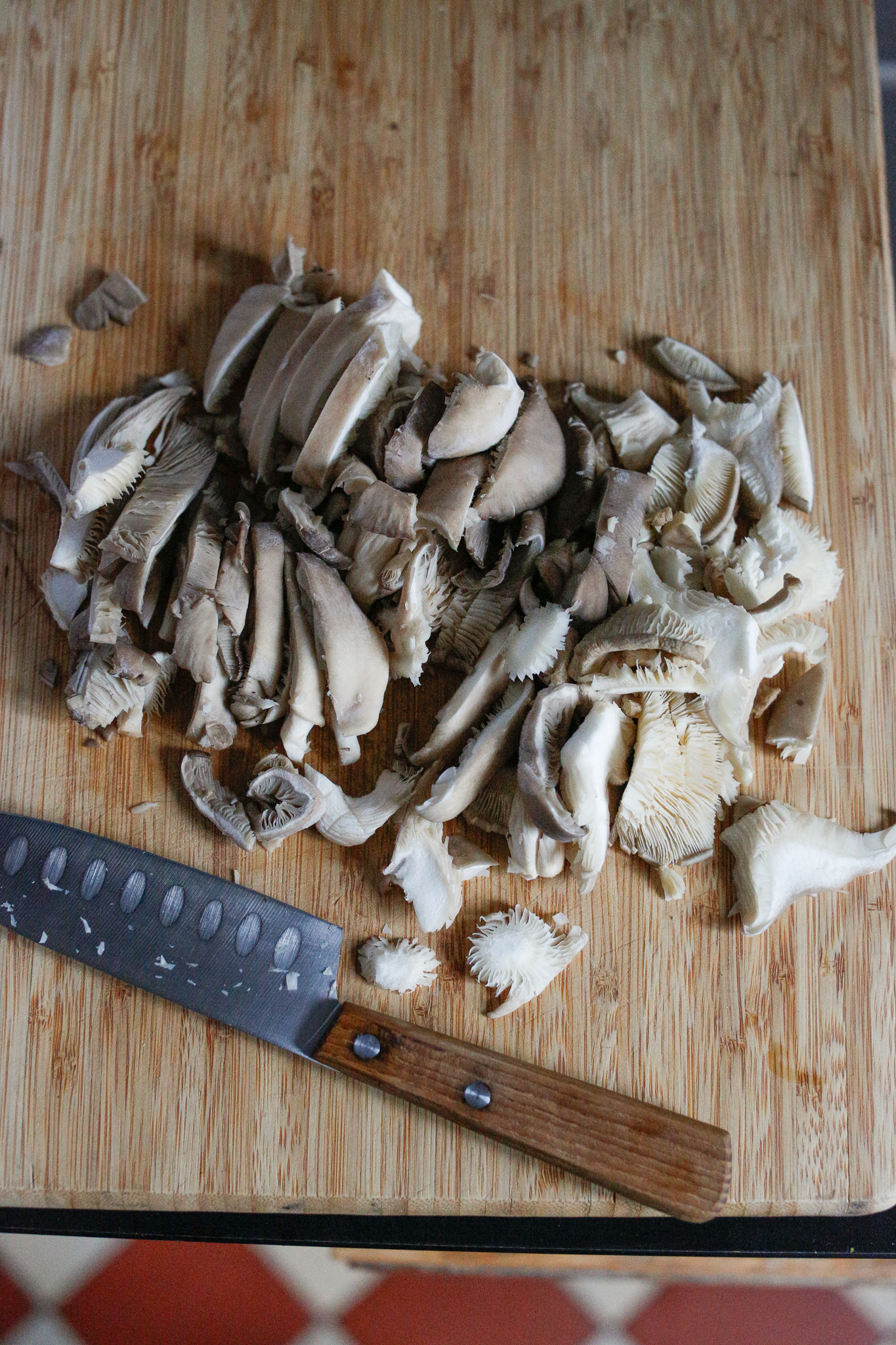 Cut up your oyster mushrooms