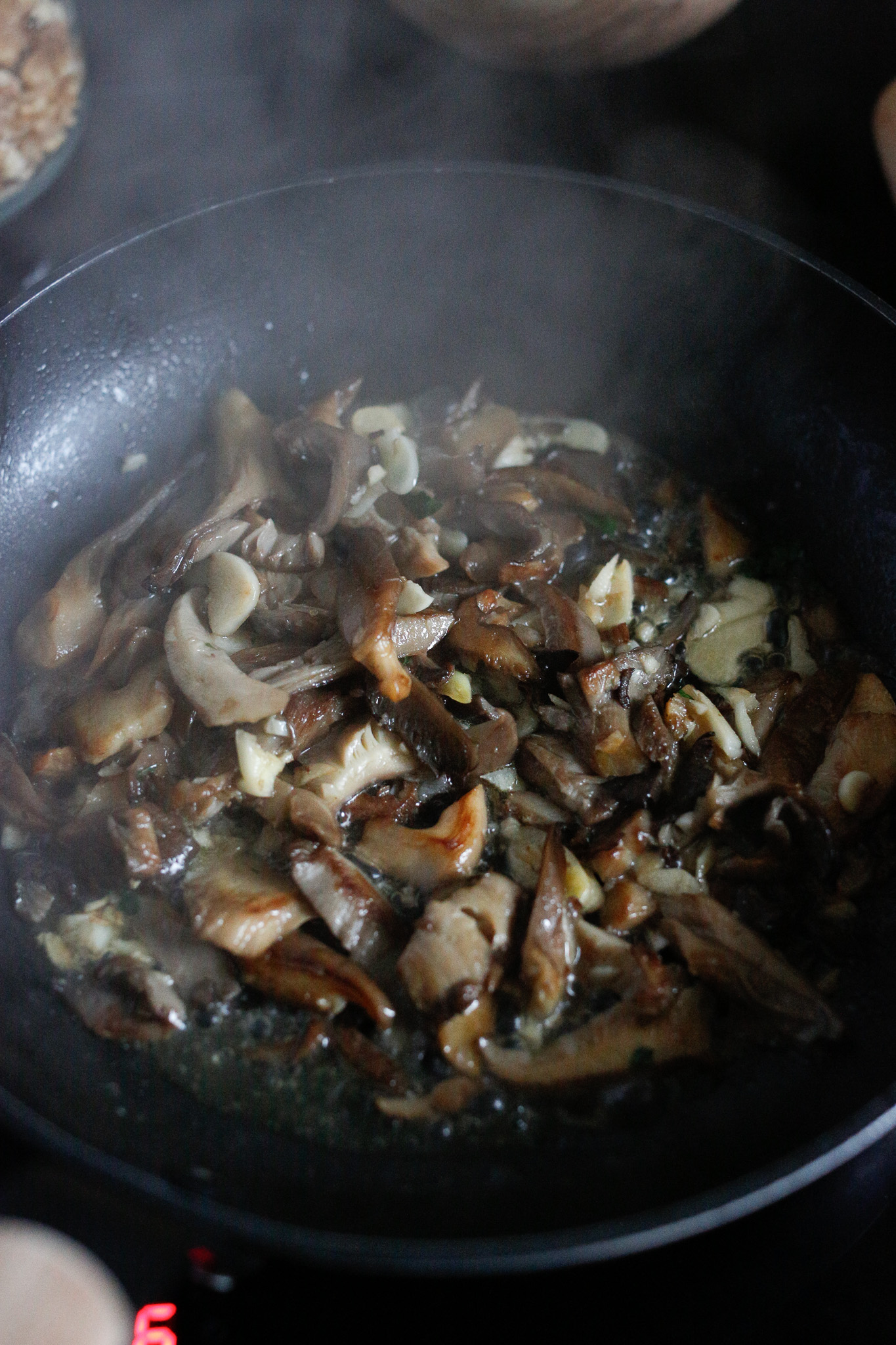 Add in some water with your garlic to speed up to cooking process and to keep moist