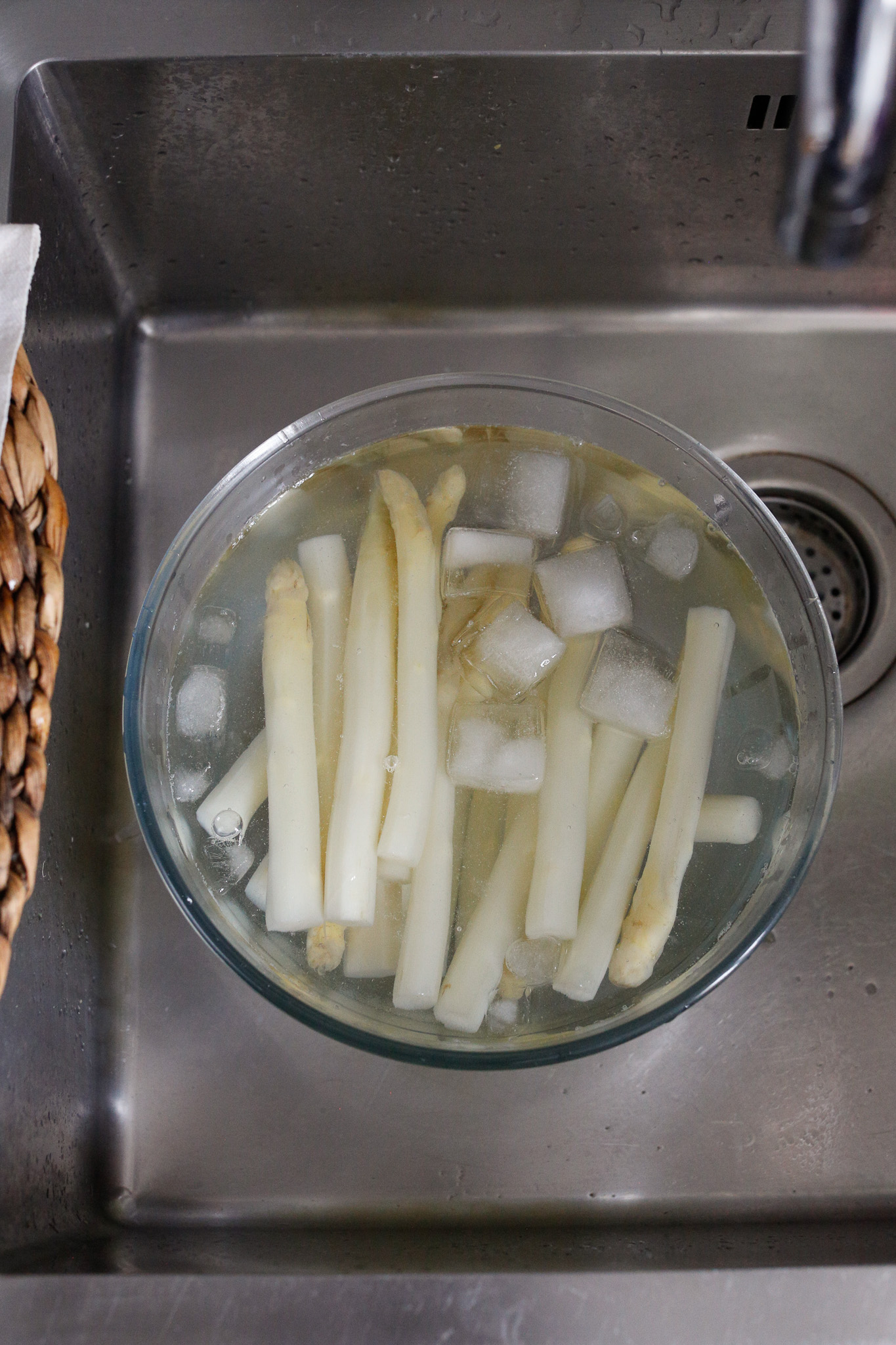 Transfer the asparagus to your ice bath once they are cooked to your liking