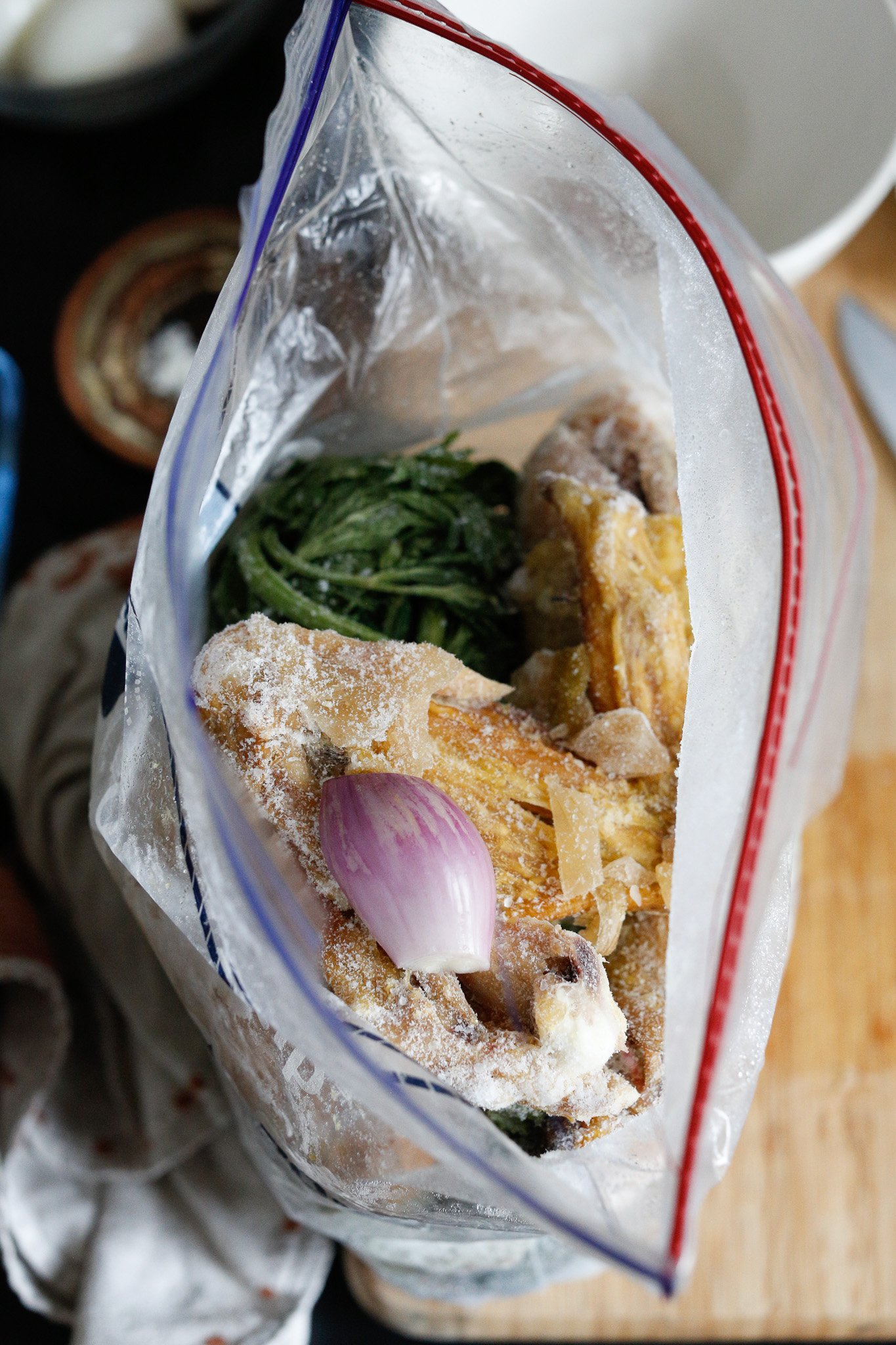 Any leftover shallots, I toss them into my freezer bag for broth