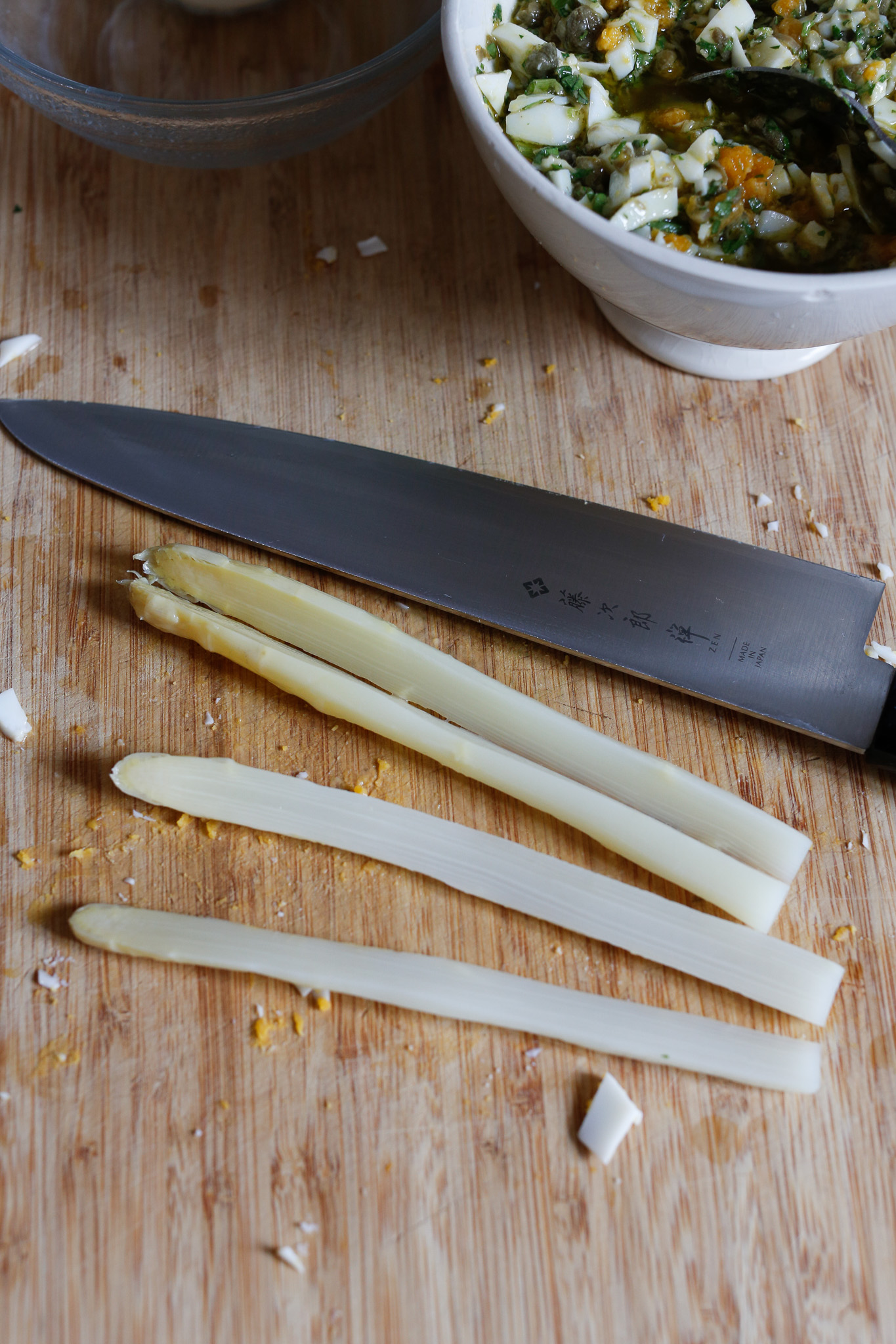 I slice my asparagus lengthwise for visual purposes plus doubling your batch is an added bonus!