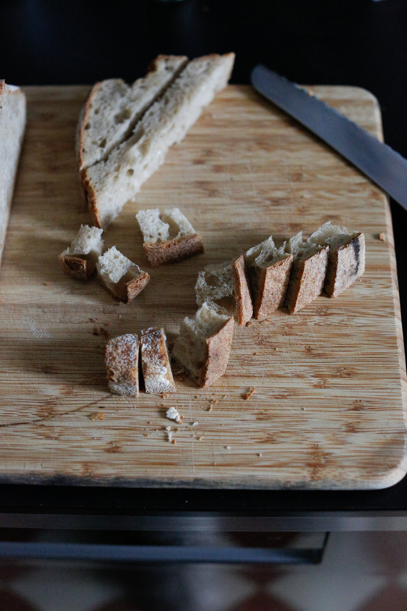 I cut the slices separately into cubes as to control the sizes