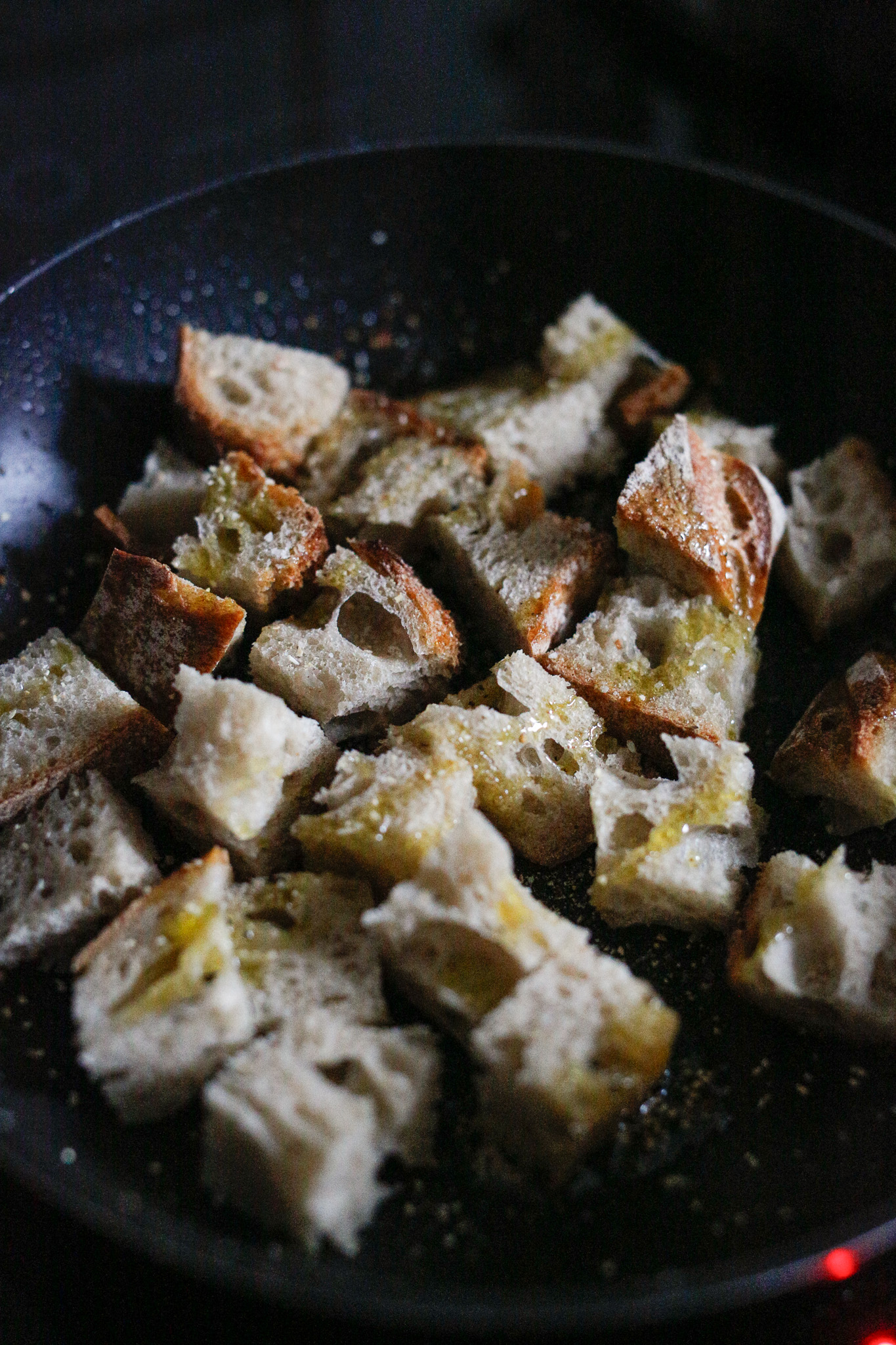 Drizzle some more olive oil on the dry side to get them ready for flipping