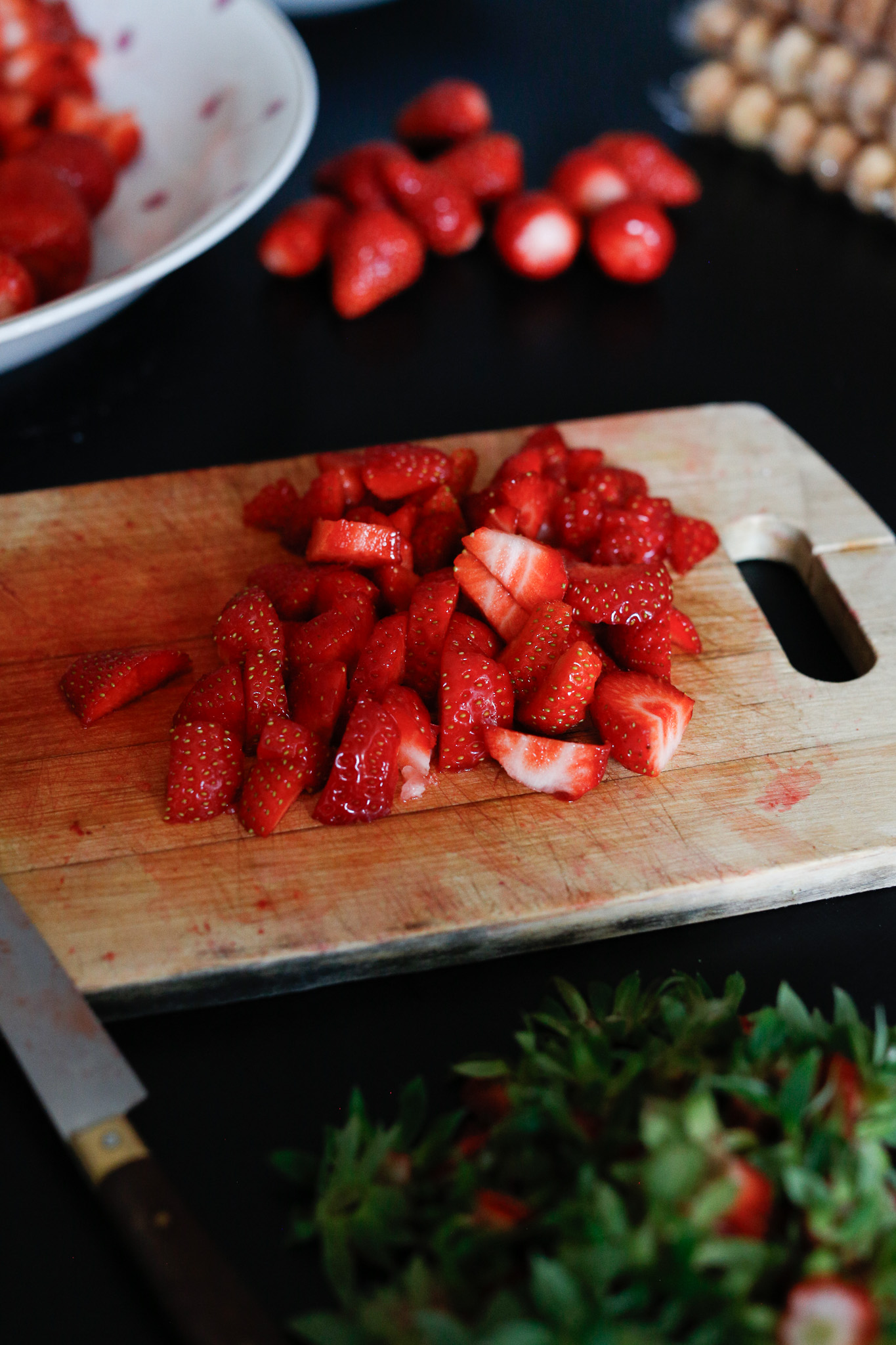 Cut up your strawberries to about this size