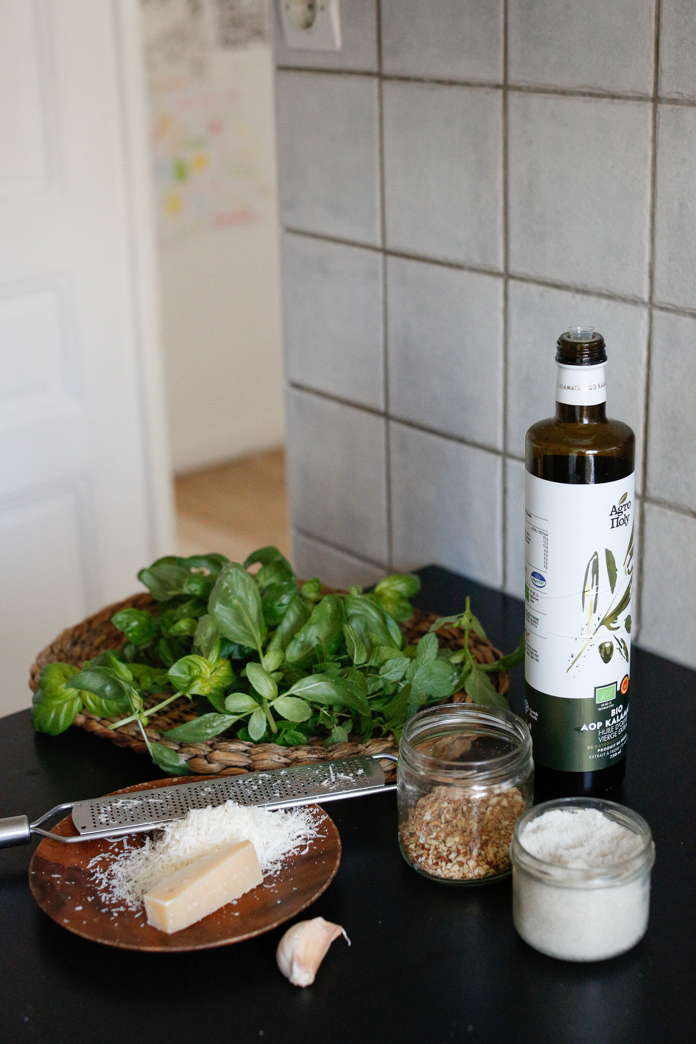 Hazelnuts, basil, mint, sea salt, garlic, olive oil, parmesan