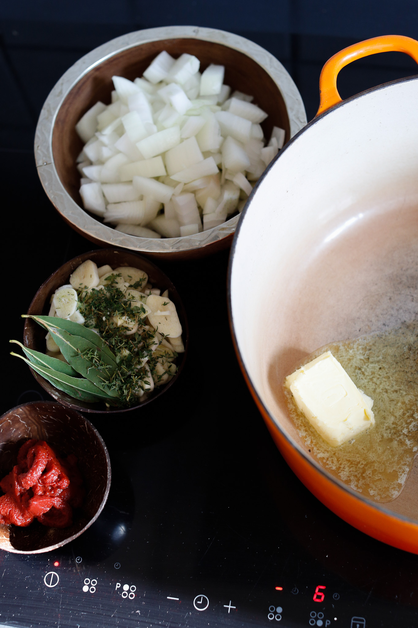 Melting butter in soup pot
