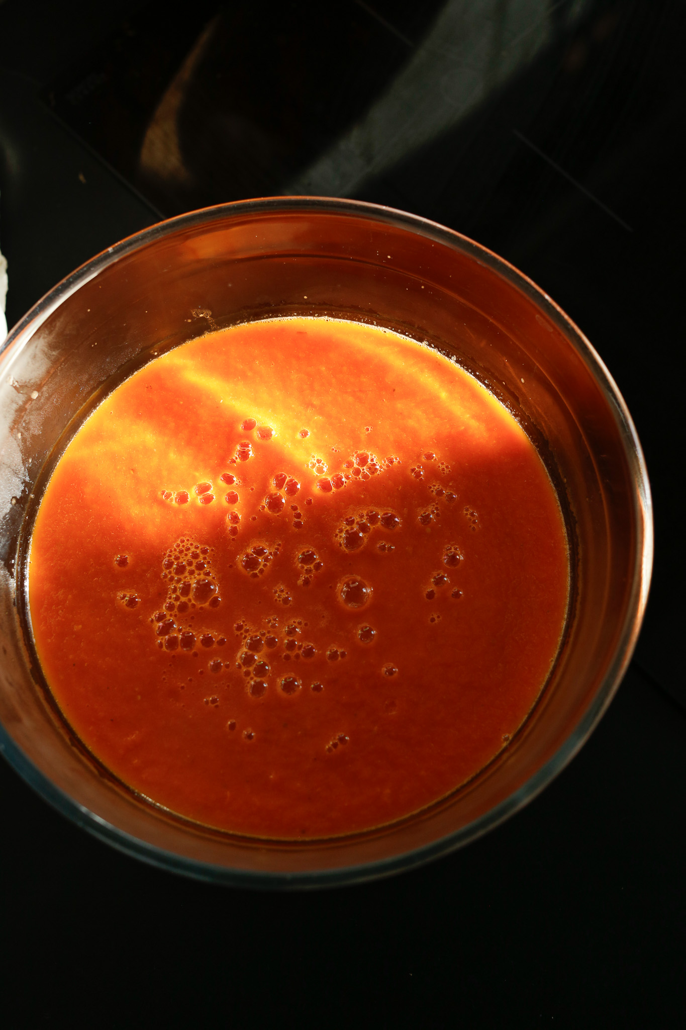 Transfer your blended soup into a separate bowl to blend in batches