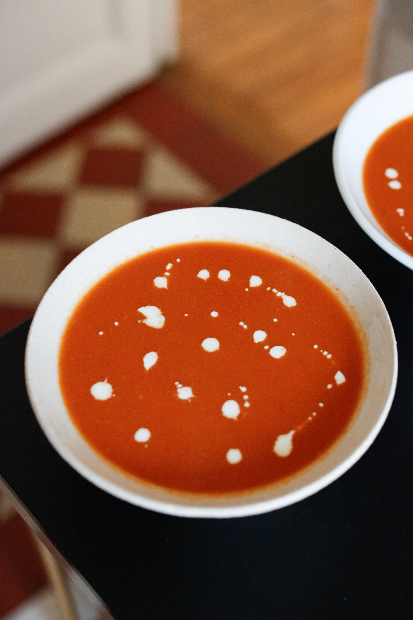 Serve with little polka dots of cream, swirls or any design that you are inspired to do