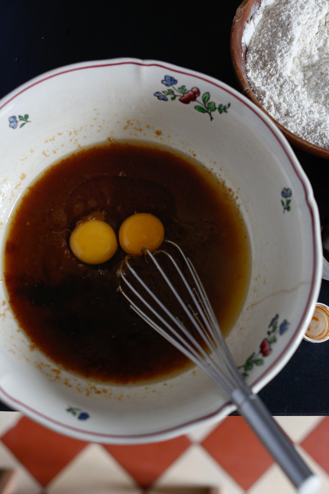 Add your egg, egg yolk and vanilla extract.