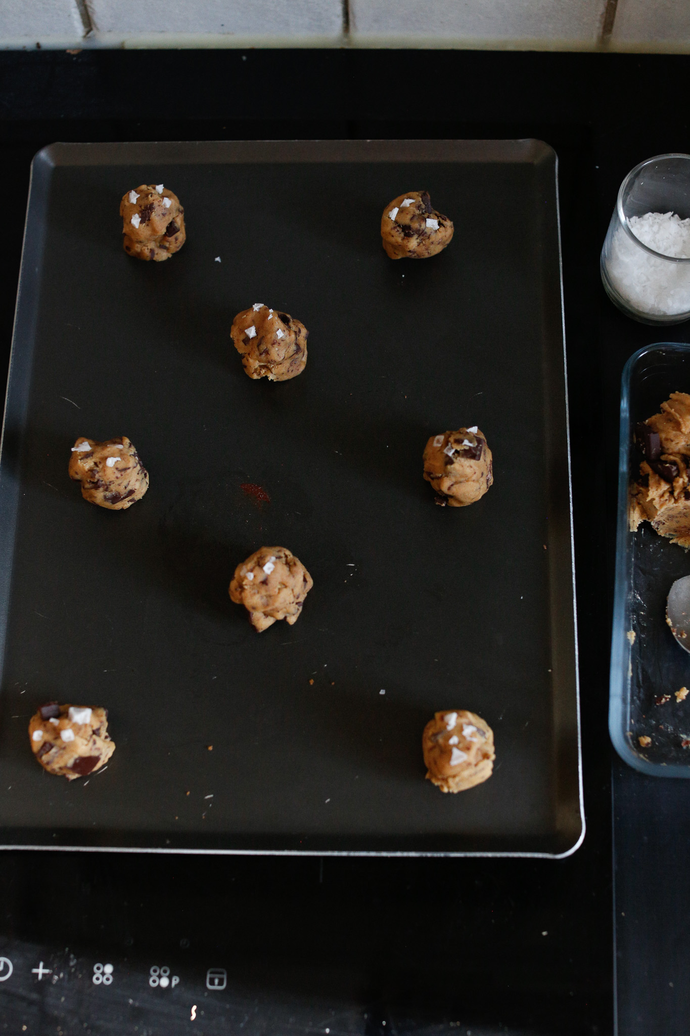 Once you have found your ideal bake time, start baking away. Make sure to allow space in between each cookie for some spreading during baking.