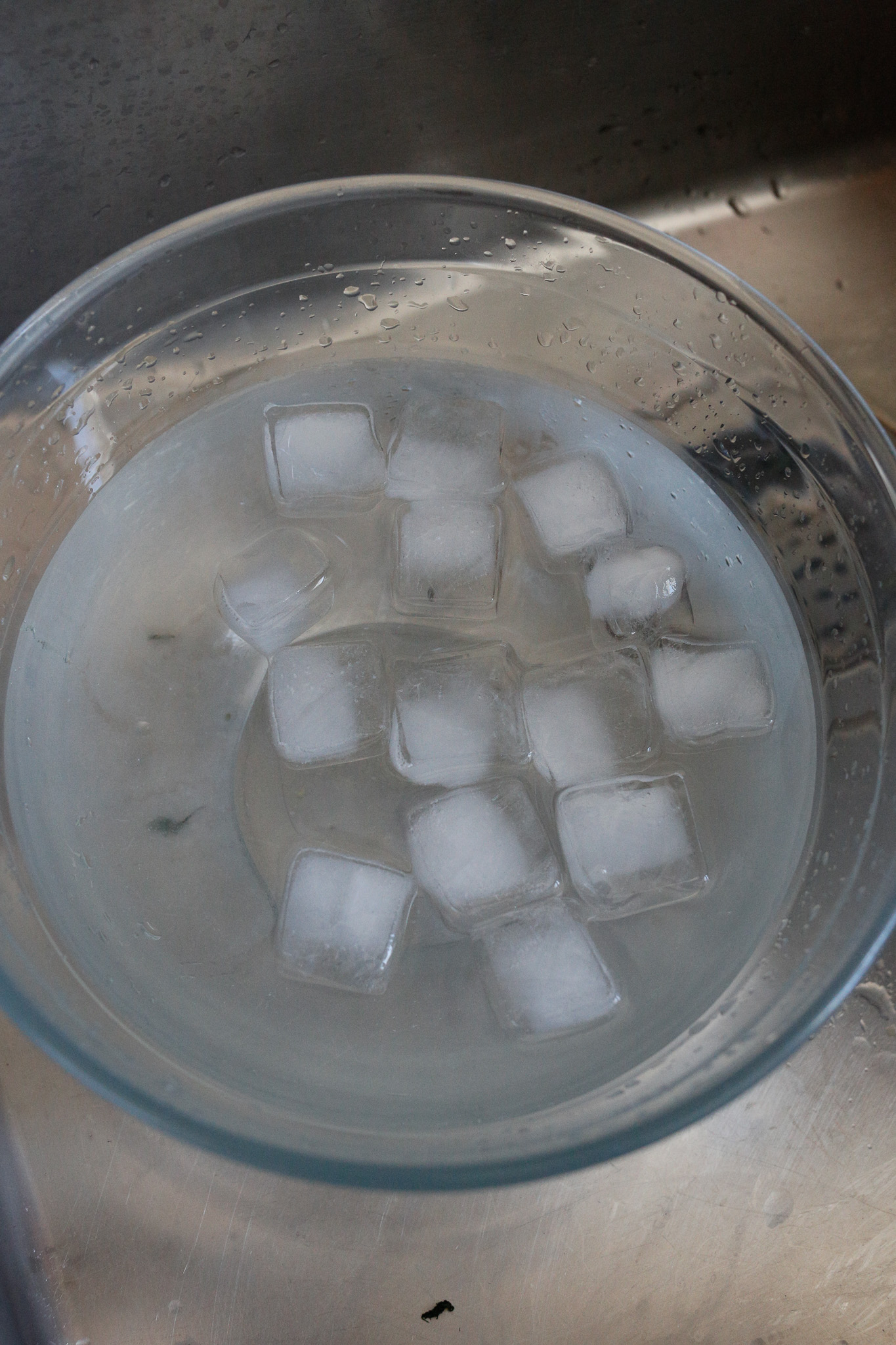 Heat a pot of salted water for your pasta and prepare an ice bath for your pasta.