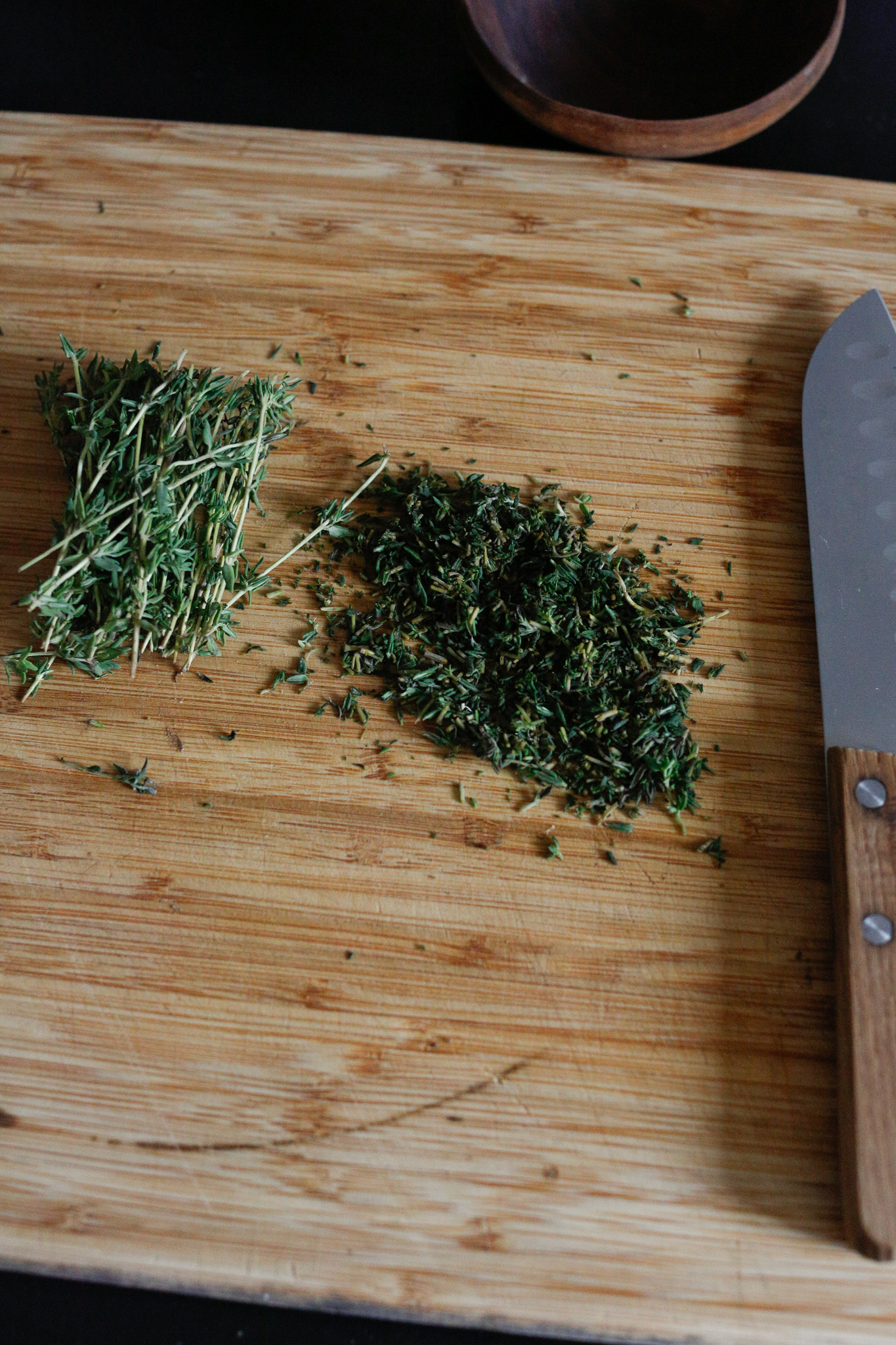 Prepare your thyme. I cut the thyme right up with the stems up until the point that they are too woody.