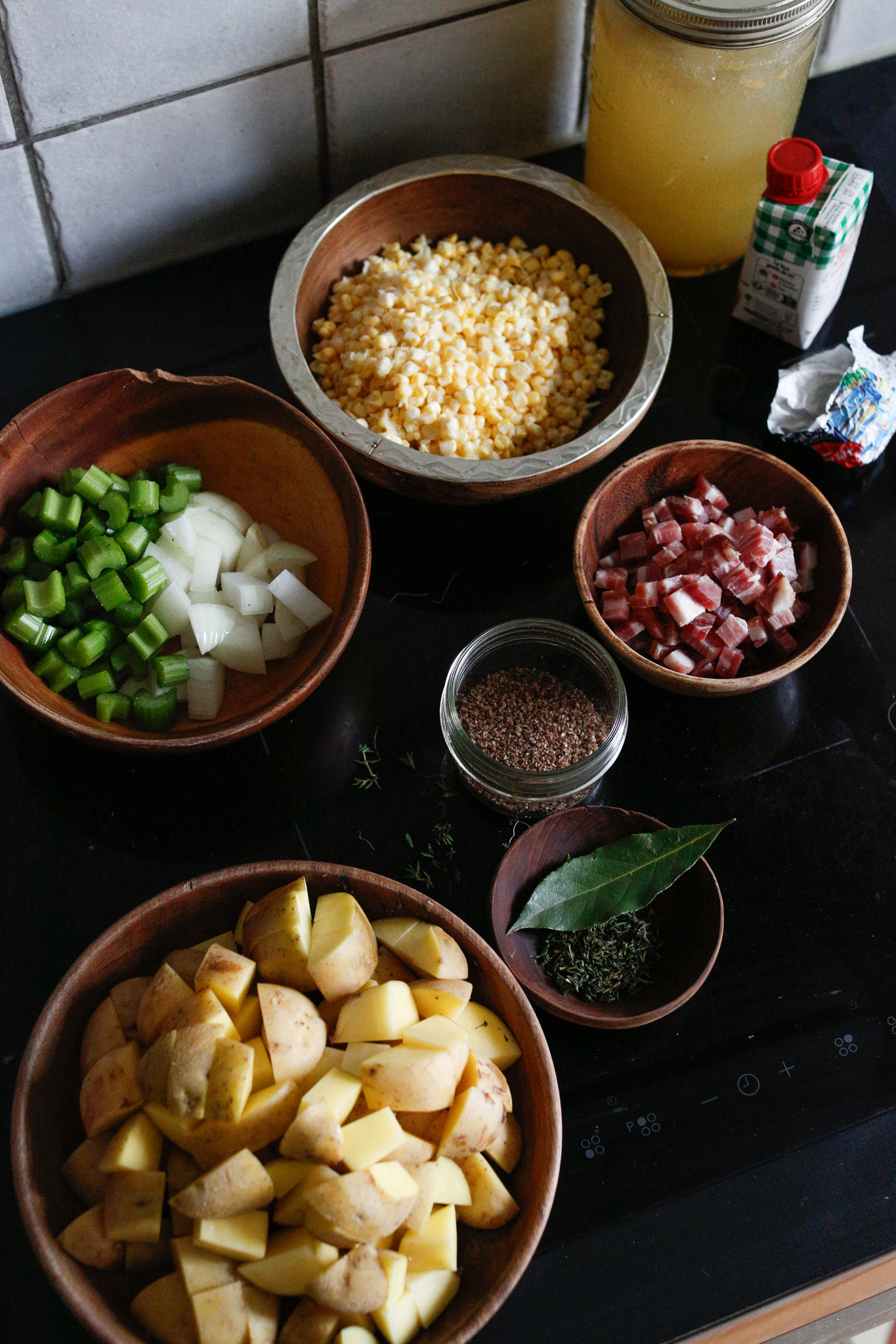 All ingredients prepared for the cooking of the soup