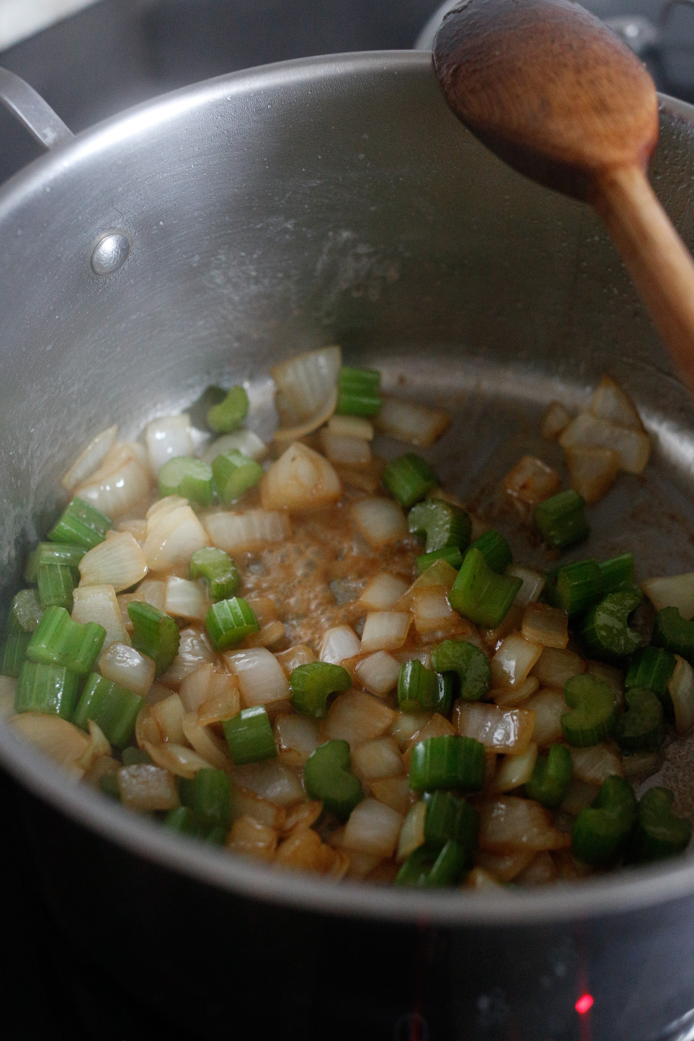 Use a bit of your chicken broth to deglaze your pan if you feel like it's browning too much (with the pits of pancetta left perhaps.)