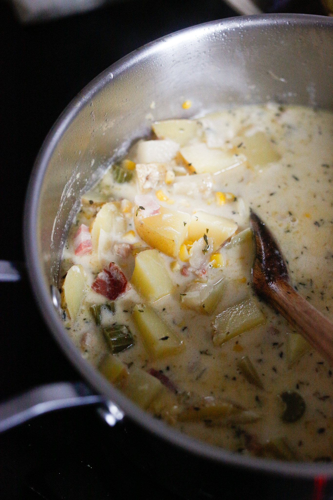 Once your potatoes are cooked, add in your cream. Stir and you're ready to serve!