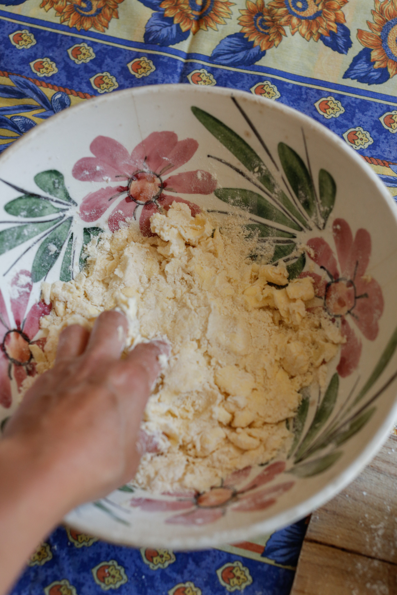 Do your best to flatten the dough and flip it onto itself in order to keep the butter pieces as intact as possible.