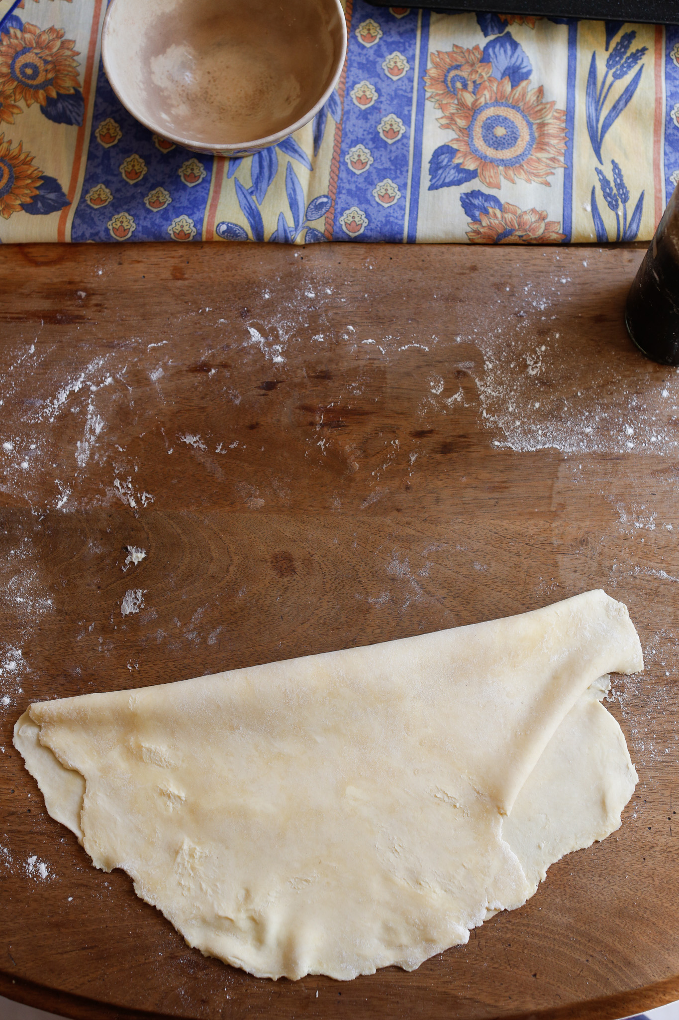 For an easy transfer from surface to pan fold your dough in half and then into quarters.
