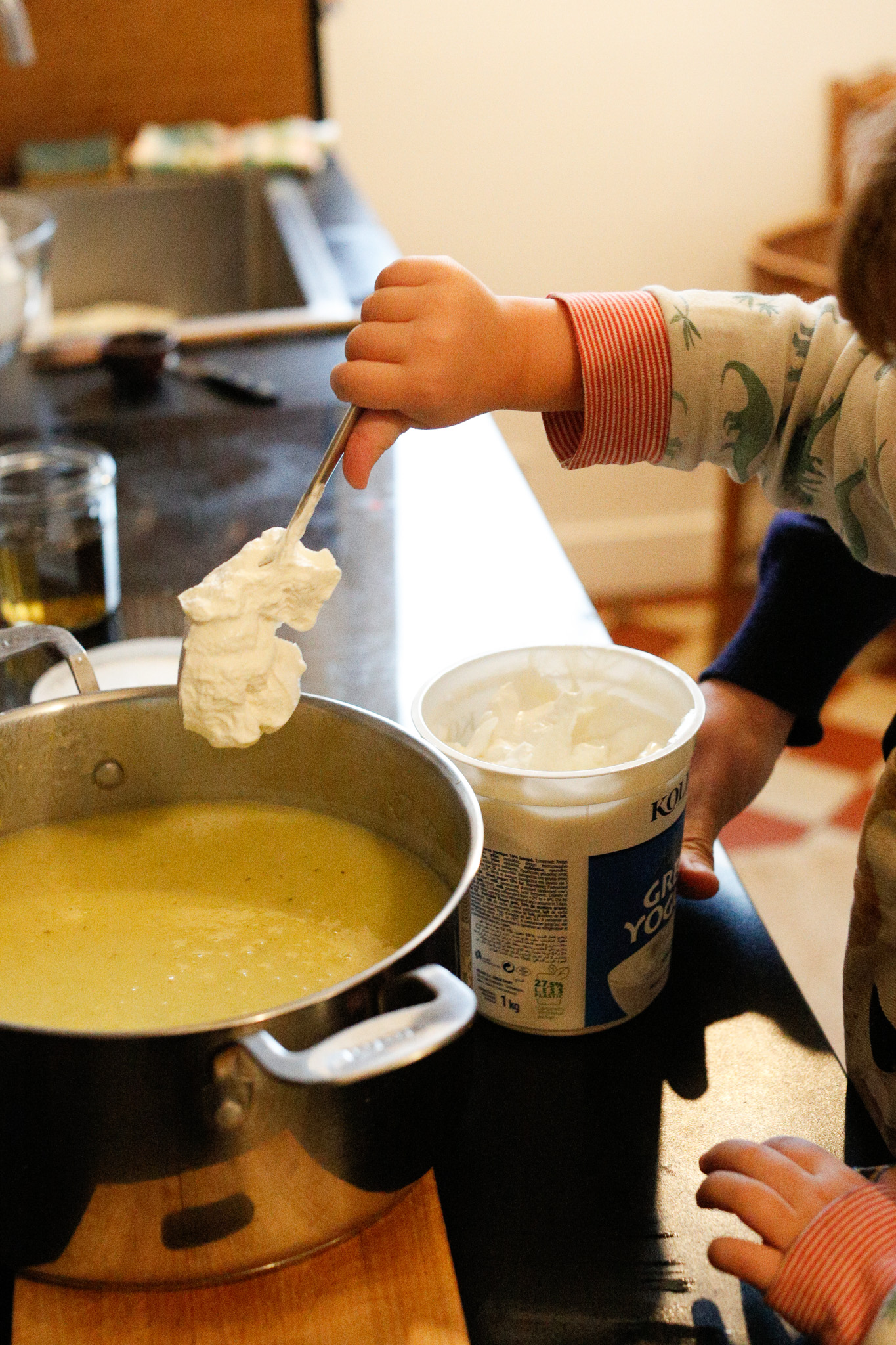 She then added in two big spoonfuls of greek yogurt. Feel free to omit or you can add in heavy cream or creme fraiche instead.