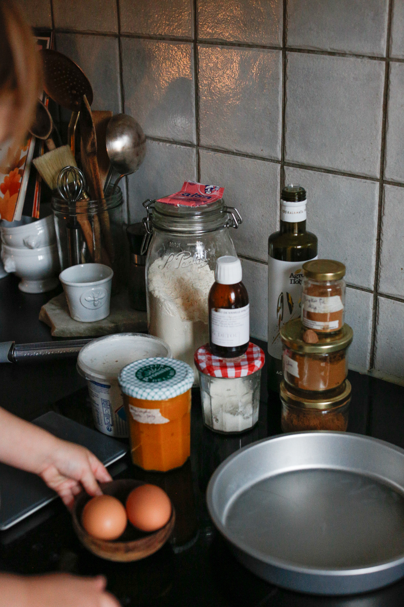 Mise en place ready for baking a pumpkin cake from one of my daughter's favorite books.