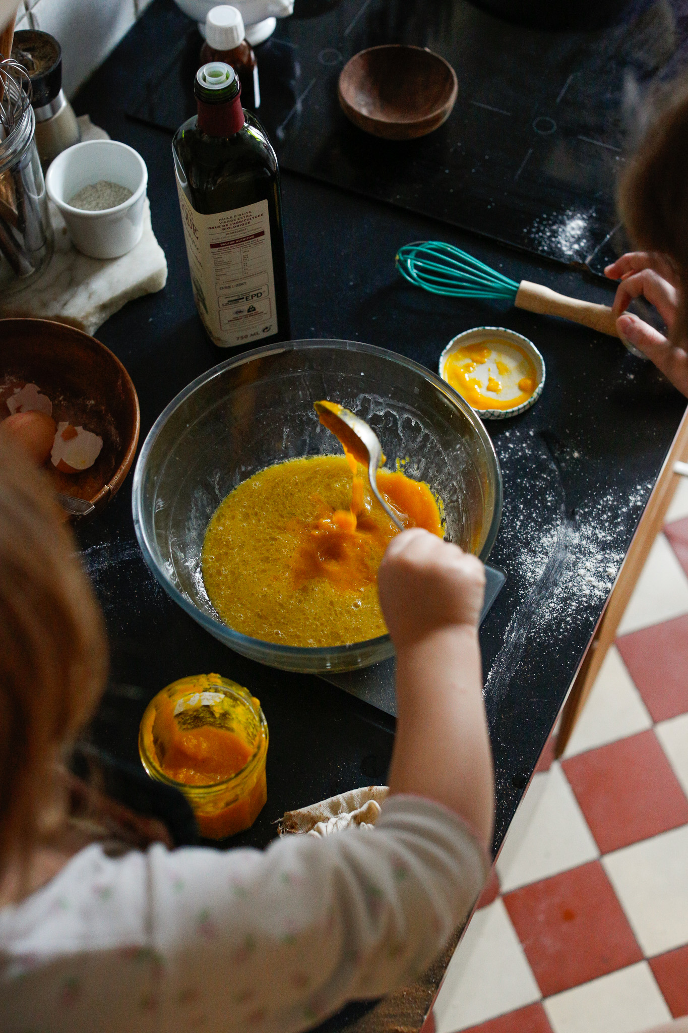 It's good to take your time with all the ingredients in this cake. It's great practice for them to add each one, one at a time at a slow pace, not rushed.