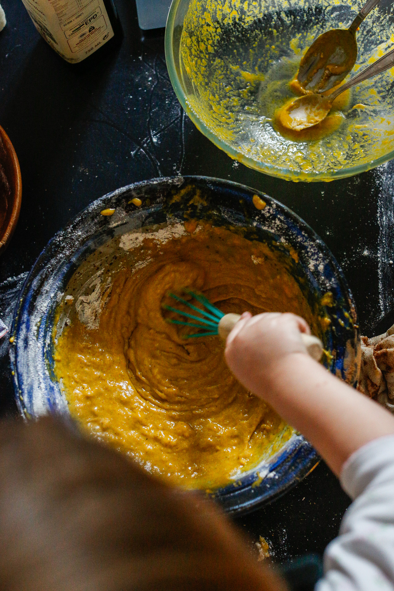 She then wanted to test out her whisk. If you have the time + patience, let them try different mixing utensils.