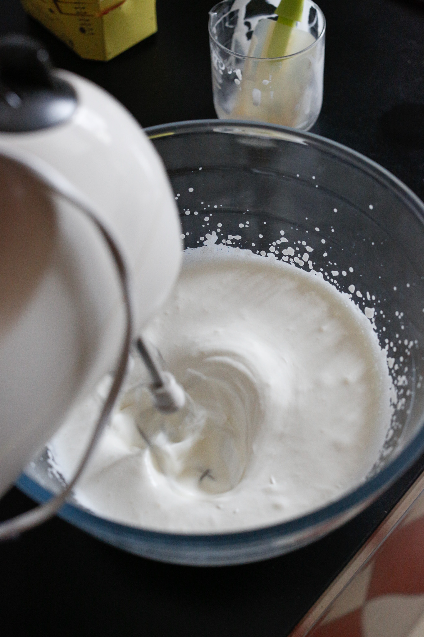 When you start beating your cream on low it may fly out a bit so just be prepared or have a towel around the beater to act as a cover.