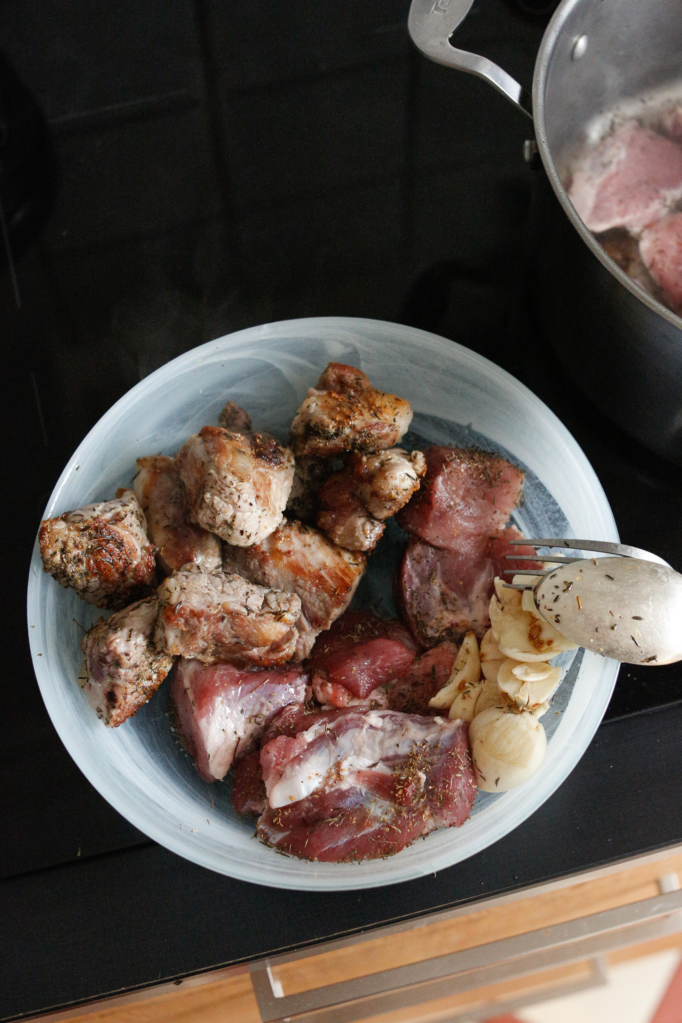 Pull out your meat and set it aside. Brown the second batch if there is some leftover.