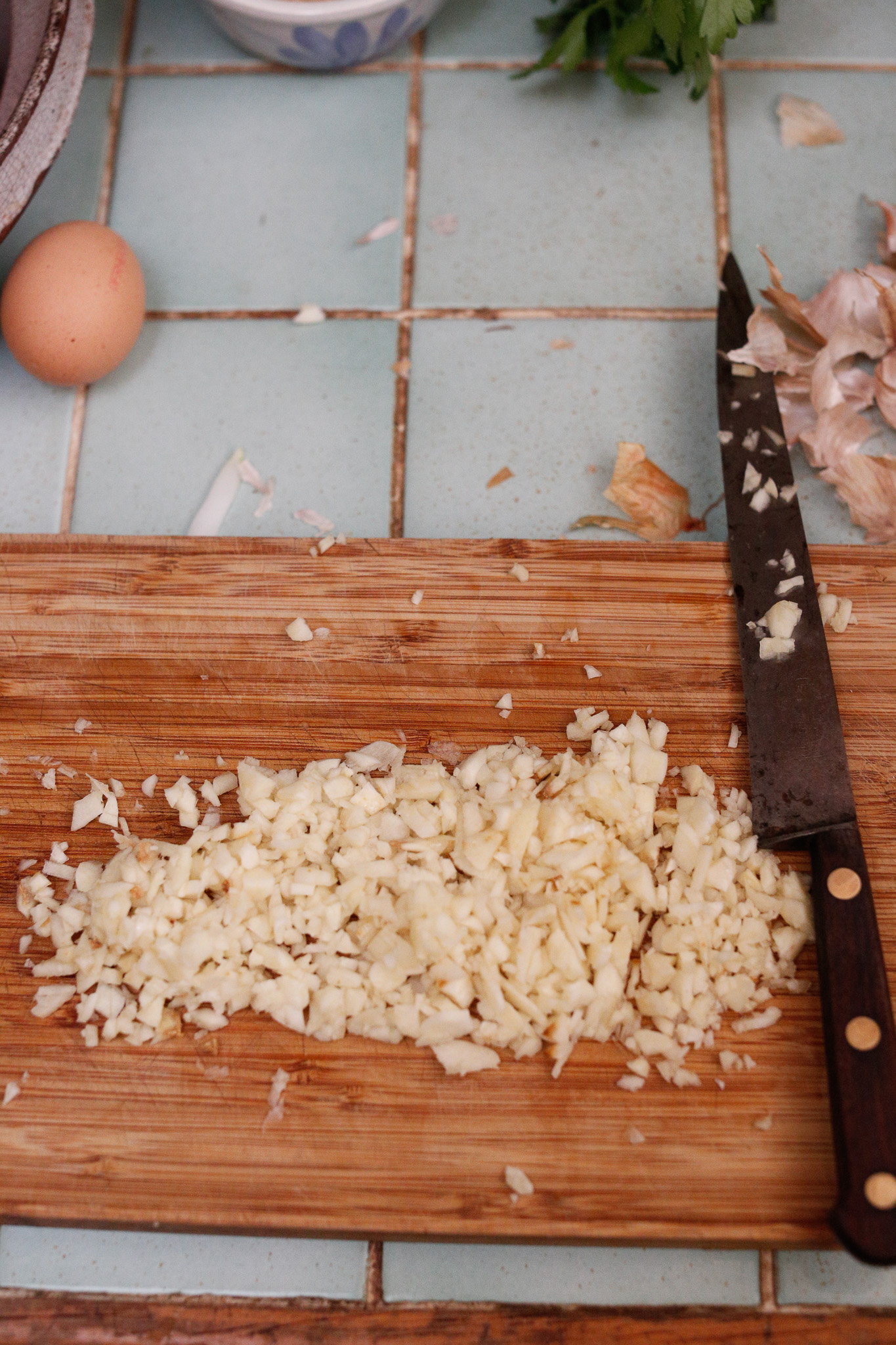 Cut up your head of garlic into the smallest pieces you are willing. And yes a whole head of garlic is worth it!